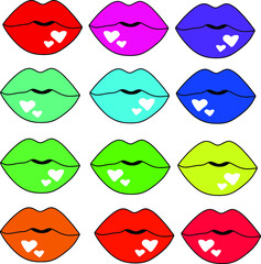 Set of Colored Lips, Colored Lipstick, Vector