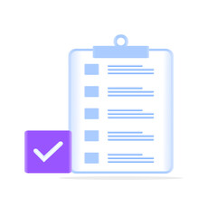 Assignment done icon. Clipboard, checklist symbol. 3d vector illustration.