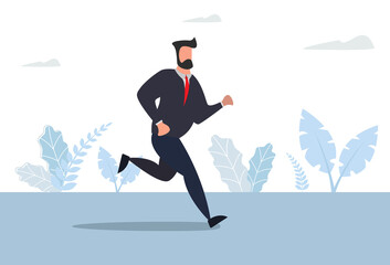 Running young man businessman happy successful. Vector illustration in modern style