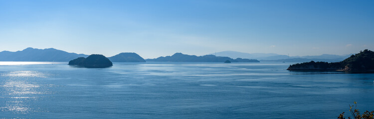 Fototapeta na wymiar Panorama Landscape of Ohkunoshima in Hiroshima Prefecture. Seto Inland Sea