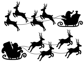 Christmas with Santa and Reindeer Flying Silhouette. Santa and Reindeer clip art collection