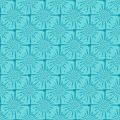Seamless pattern abstract flowers on bright blue background. Vintage texture of plants for textile design.