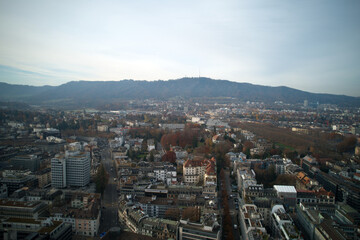 Obraz premium Aerial view of City of Zürich on a cloudy autumn day. Photo taken November 18th, 2021, Zurich, Switzerland.