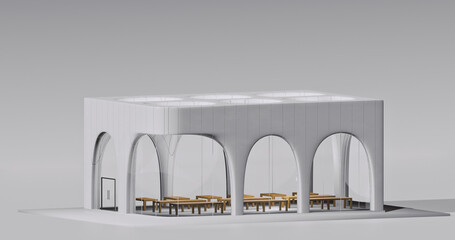 Modern stylish transparent store building 3d render