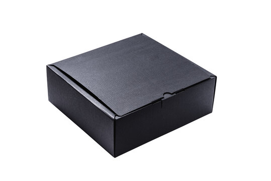 Black carton cardboard box top view, isolated