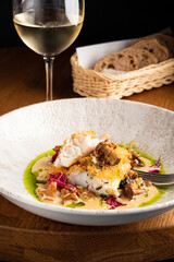 fried fish with mushroom sauce