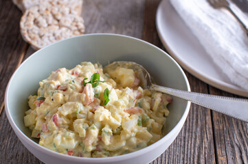 Low fat egg salad with onions, chives, bell peppers and celery