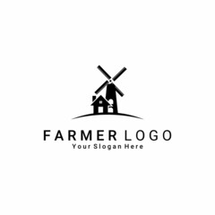 windmill vector, house, farmer logo illustration vector, brand