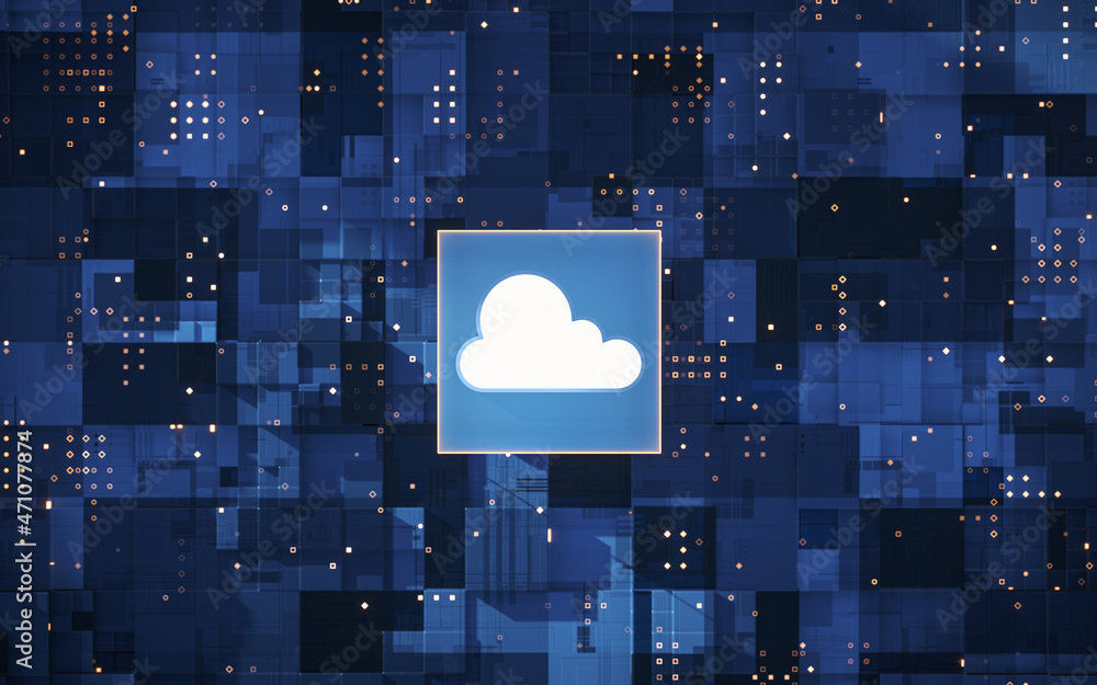 Poster cloud computing and dada transmission, science and technology, 3d rendering.