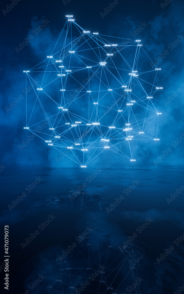Poster data lines with mysterious background, 3d rendering.