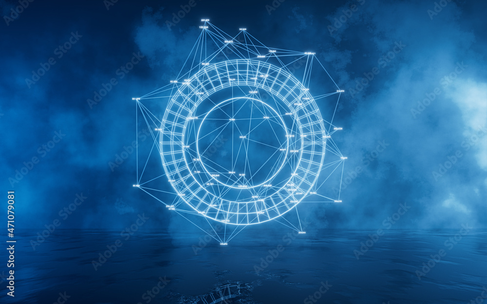 Poster data lines with mysterious background, 3d rendering.