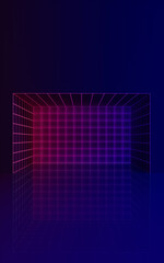 Grid lines and neon lines, 3d rendering.