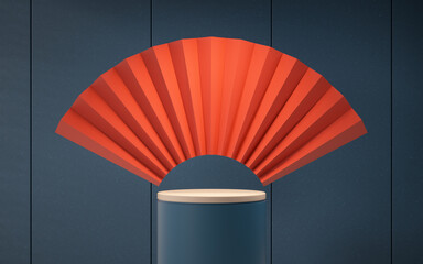 Blank fan with red background, 3d rendering.