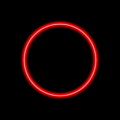 Red neon ring on a black background. 3D rendering
