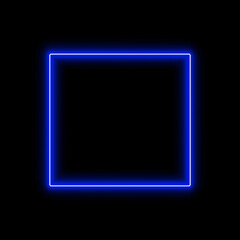 Blue neon square on a black background. 3D rendering