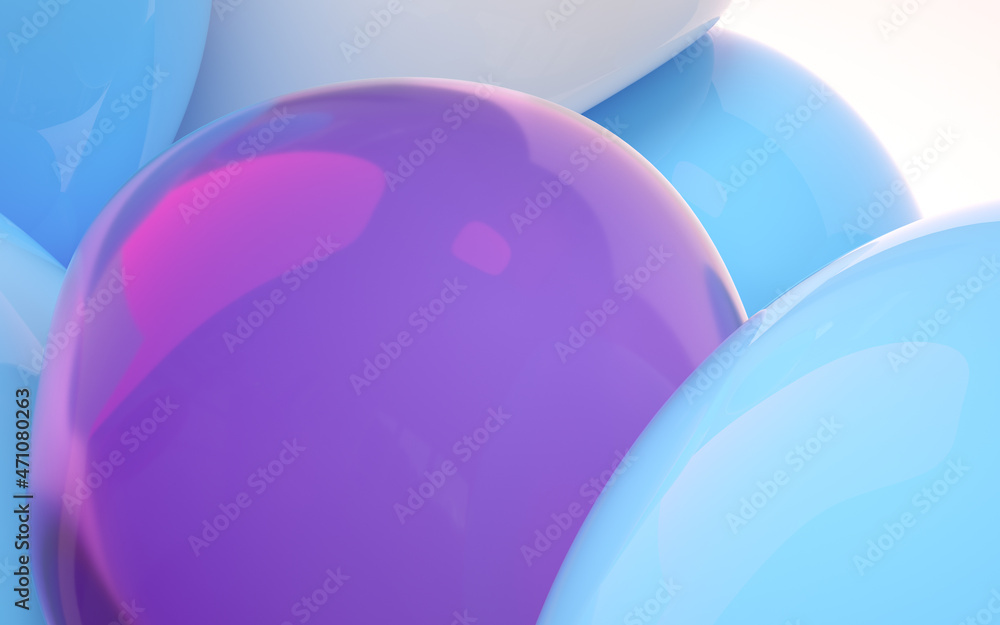 Poster bouncy and abstract balls, 3d rendering.
