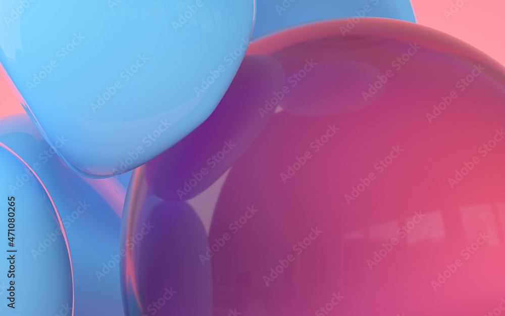 Poster bouncy and abstract balls, 3d rendering.