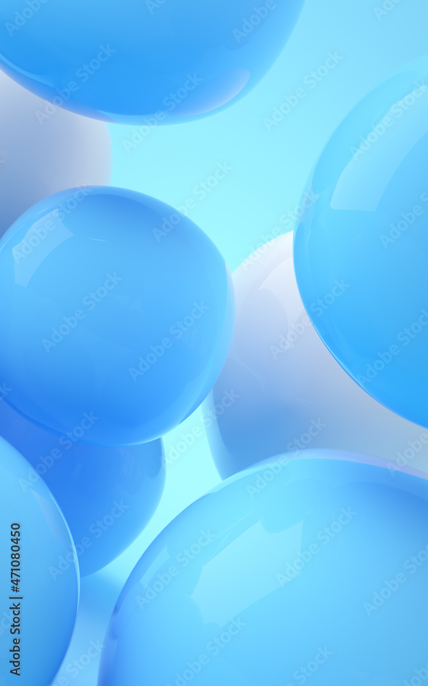 Poster bouncy and abstract balls, 3d rendering.