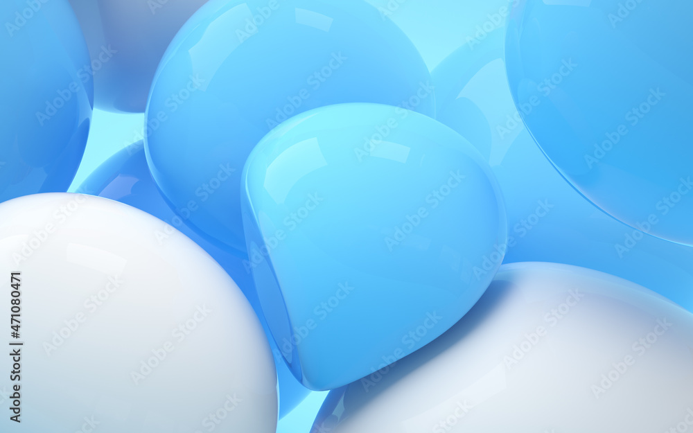 Poster bouncy and abstract balls, 3d rendering.