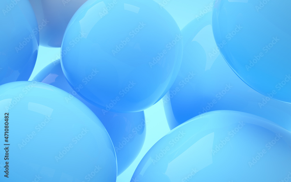 Poster bouncy and abstract balls, 3d rendering.