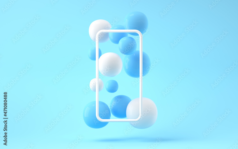 Poster bouncy and abstract balls, 3d rendering.