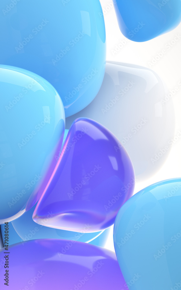 Poster bouncy and abstract balls, 3d rendering.