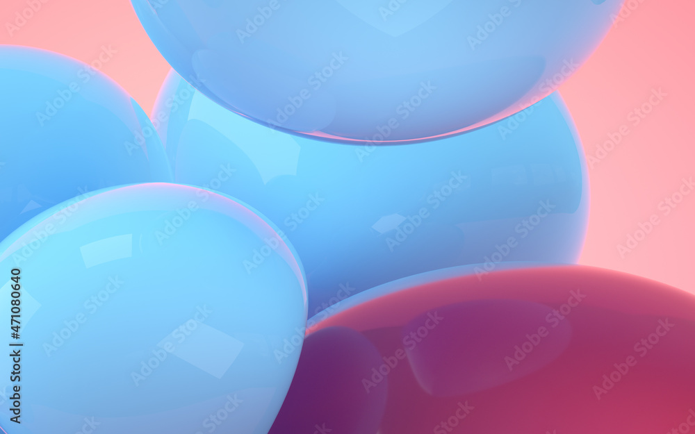 Poster bouncy and abstract balls, 3d rendering.