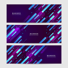 Modern abstract purple blue wide web banner background with geometric rounded rectangles. Vector abstract graphic design banner pattern background template.
