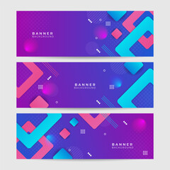Fototapeta premium Modern abstract blue pink purple wide web banner background with geometric Memphis element patterns. Vector abstract graphic design banner pattern background template.