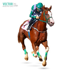 Horse racing jockey. Sport. Champion. Racetrack. Equestrian. Derby. Vector illustration - obrazy, fototapety, plakaty