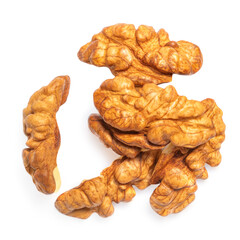 Walnut Isolated. Walnut kernel Nut  on white background. Top view. Flat lay.