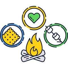 Fototapeta premium Outdoor picnic icon vector fire isolated symbol