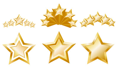 Set of gold stars isolated on white background