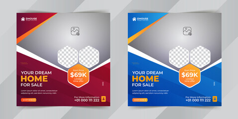 Real estate home for sale social media post or square web banner advertising template