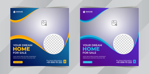 Real estate home for sale social media post or square web banner advertising template