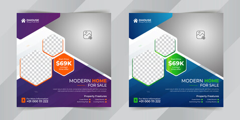 Real estate home for sale social media post or square web banner advertising template