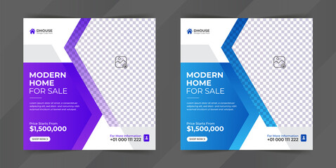 Real estate home for sale social media post or square web banner advertising template