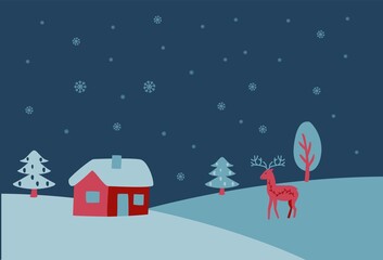 Winter landscape in the scandinavian style. Nordic Christmas illustration