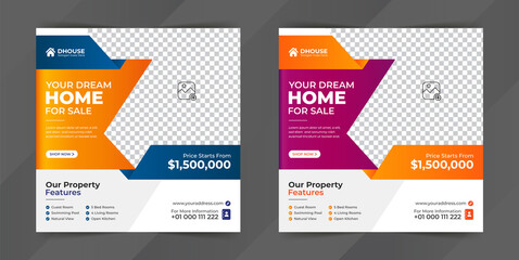 Real estate home for sale social media post or Instagram square web banner advertising template design