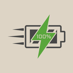 Fast moving battery with lightning bolt sign. Fast charging concept. Flat style. Isolated. 