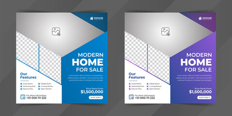 Real estate home for sale social media post or square web banner advertising template