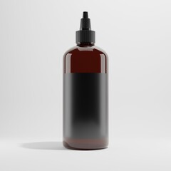 brown glass bottle cosmetic with blank label and black cap a front view 3d render