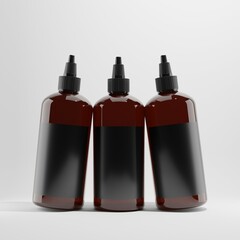 three bottles cosmetic with blank label a front view 3d render