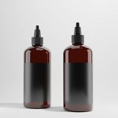 two brown cosmetic bottles with blank label on white background 3d render