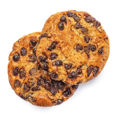 Chocolate chip cookies isolated on white background. Home-mad cookie close up. High resolution..