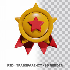 3D Gold medal and ribbon with transparency background