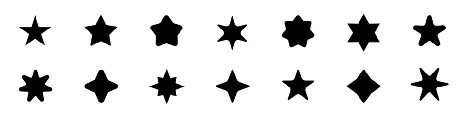 Simple stars icons set.  Black stars silhouettes for design. stock illustration