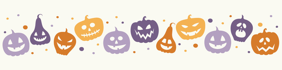 Halloween banner with funny pumpkin lanterns. Vector
