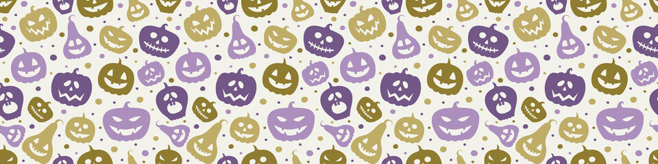 Banner with funny pumpkin lanterns. Halloween seamless pattern. Vector