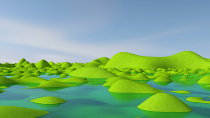 Obraz na płótnie Canvas Green meadow with sky background. 3D illustration, 3D rendering